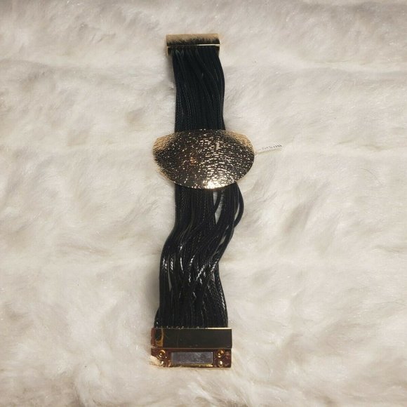 Womens Gold & Black Rope Bracelet Magnetic Clasp - Picture 5 of 5